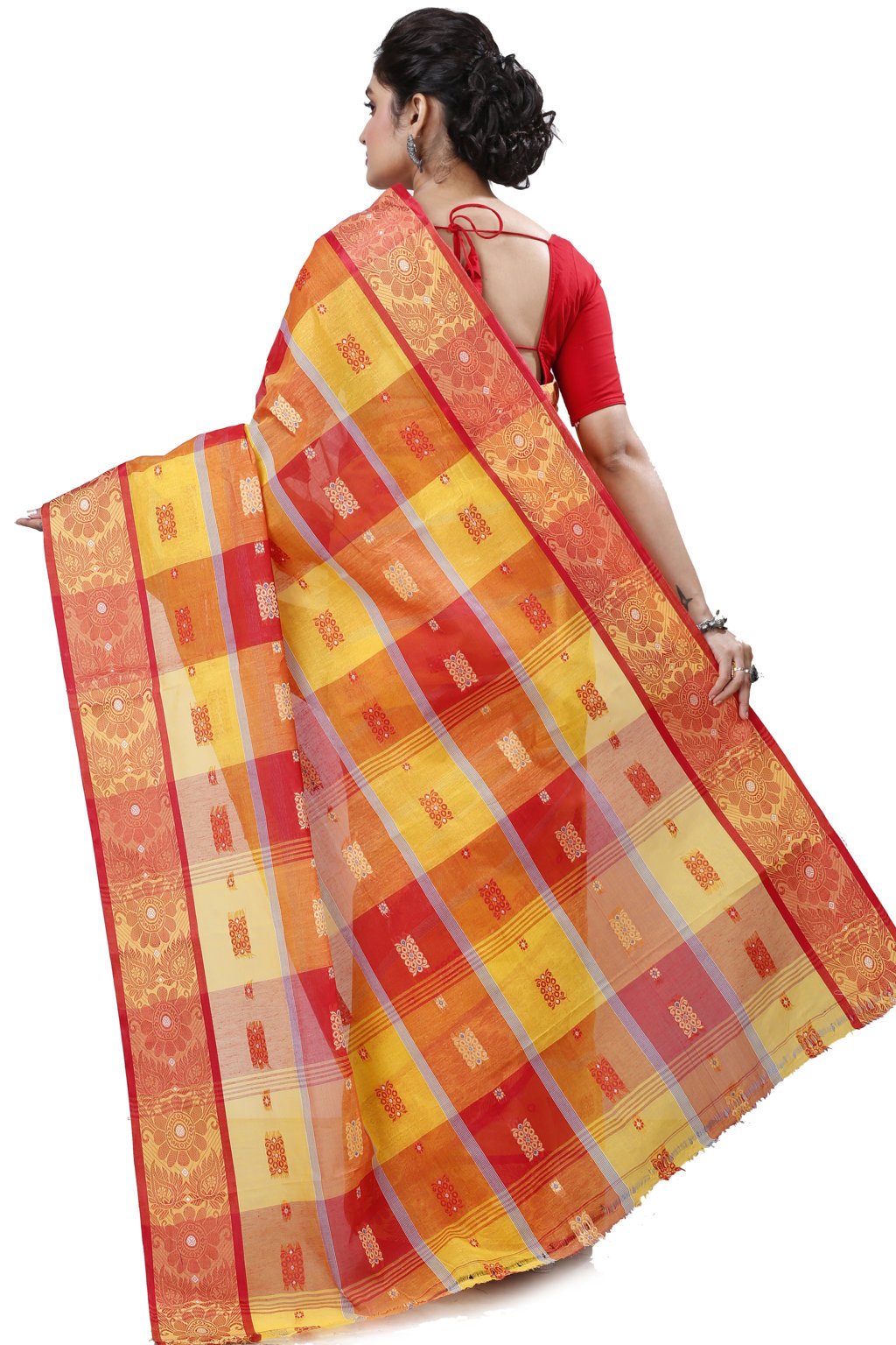 Yellow Red Pure Cotton RajSahi Tant Saree (956)
